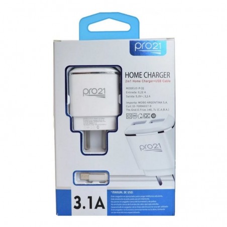 CARGADOR PRO21 TIPO C 3.1 CAJA 2USB+CABLE CARGA RAPIDA